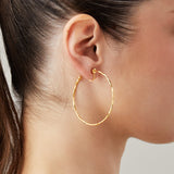 Large Thin Hammered Hoop Clip On Earrings in Gold