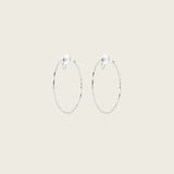 Large Thin Hammered Hoop Clip On Earrings in Silver