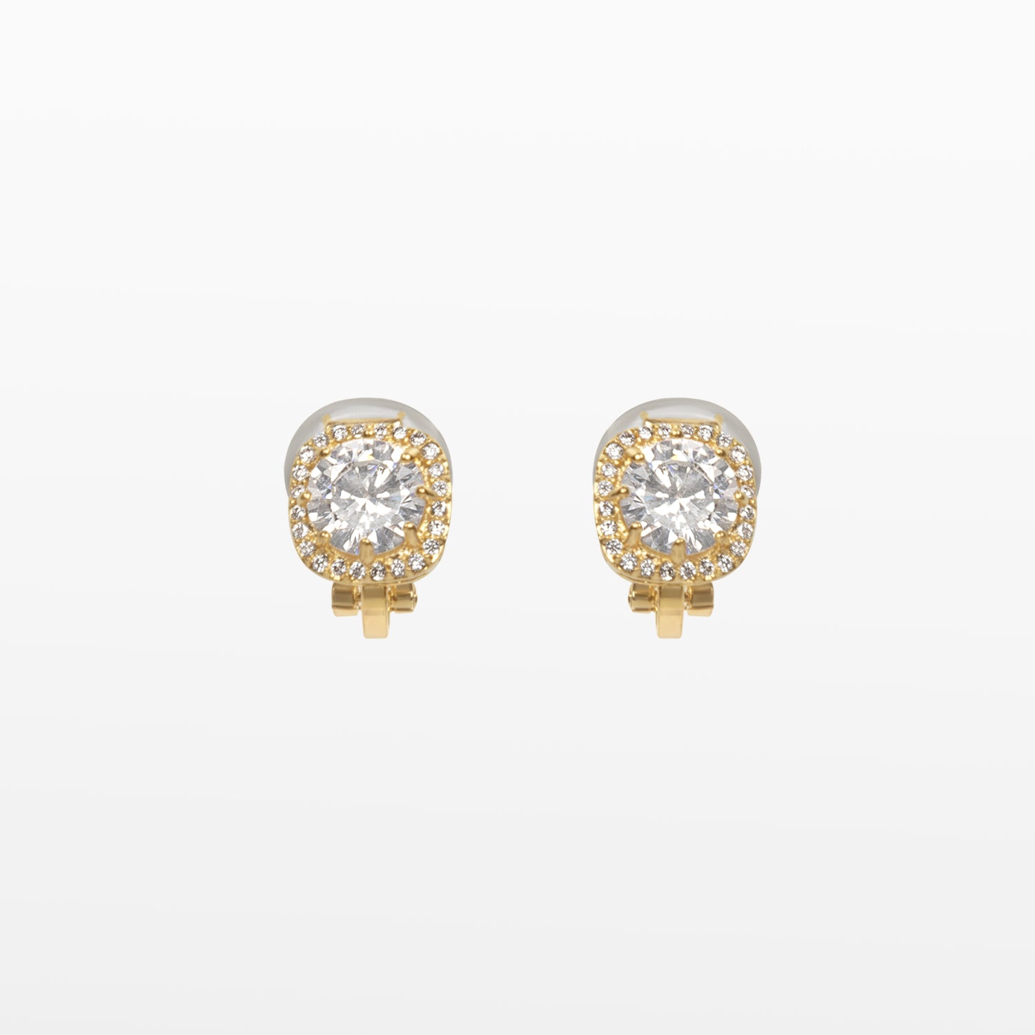 Image of the Cushion Stud Clip-On Earrings in Gold boast a padded closure type and are suited for all types of ears. With secure hold and comfortable wear duration of up to 8-12 hours, this one pair of earrings is crafted from gold plated copper and finished with Cubic Zirconia.