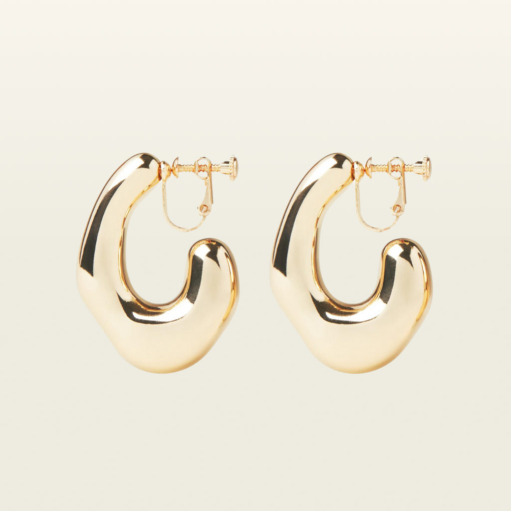 Curvy Hoop Clip On Earrings in Gold