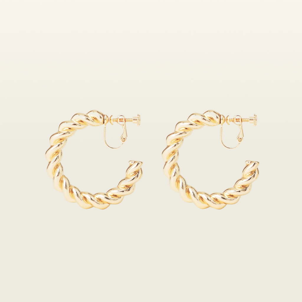 Large Croissant Hoop Clip On Earrings in Gold