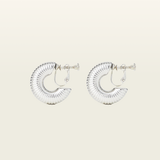 Bold Ribbed Hoop Clip On Earrings in Silver