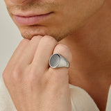Black Oval Signet Ring in Silver