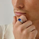 Gemstone Ribbed Ring in Silver