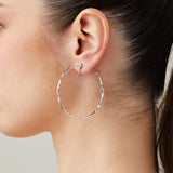 Large Thin Hammered Hoop Clip On Earrings in Silver
