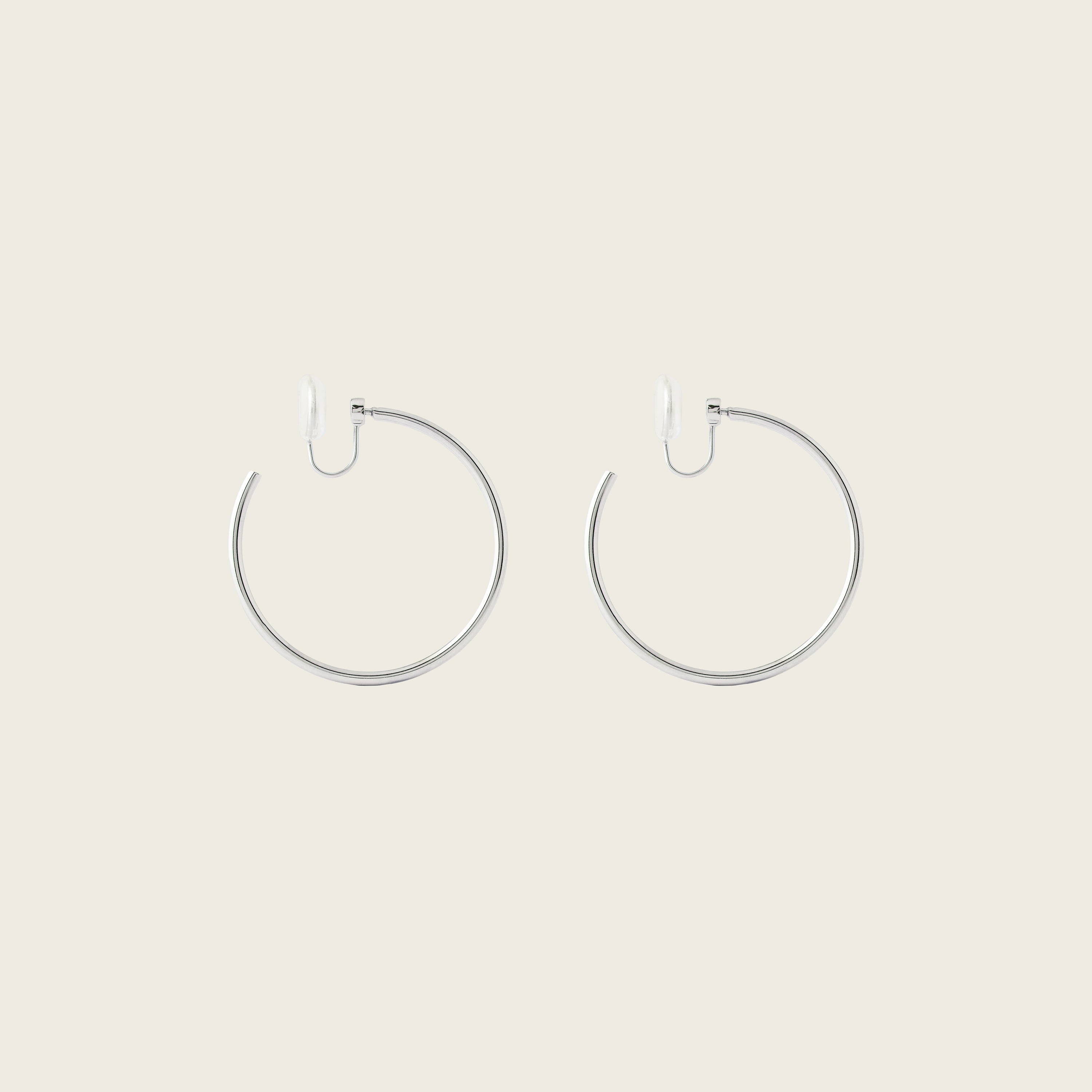 Large Thin Hoop Clip On Earrings in Silver
