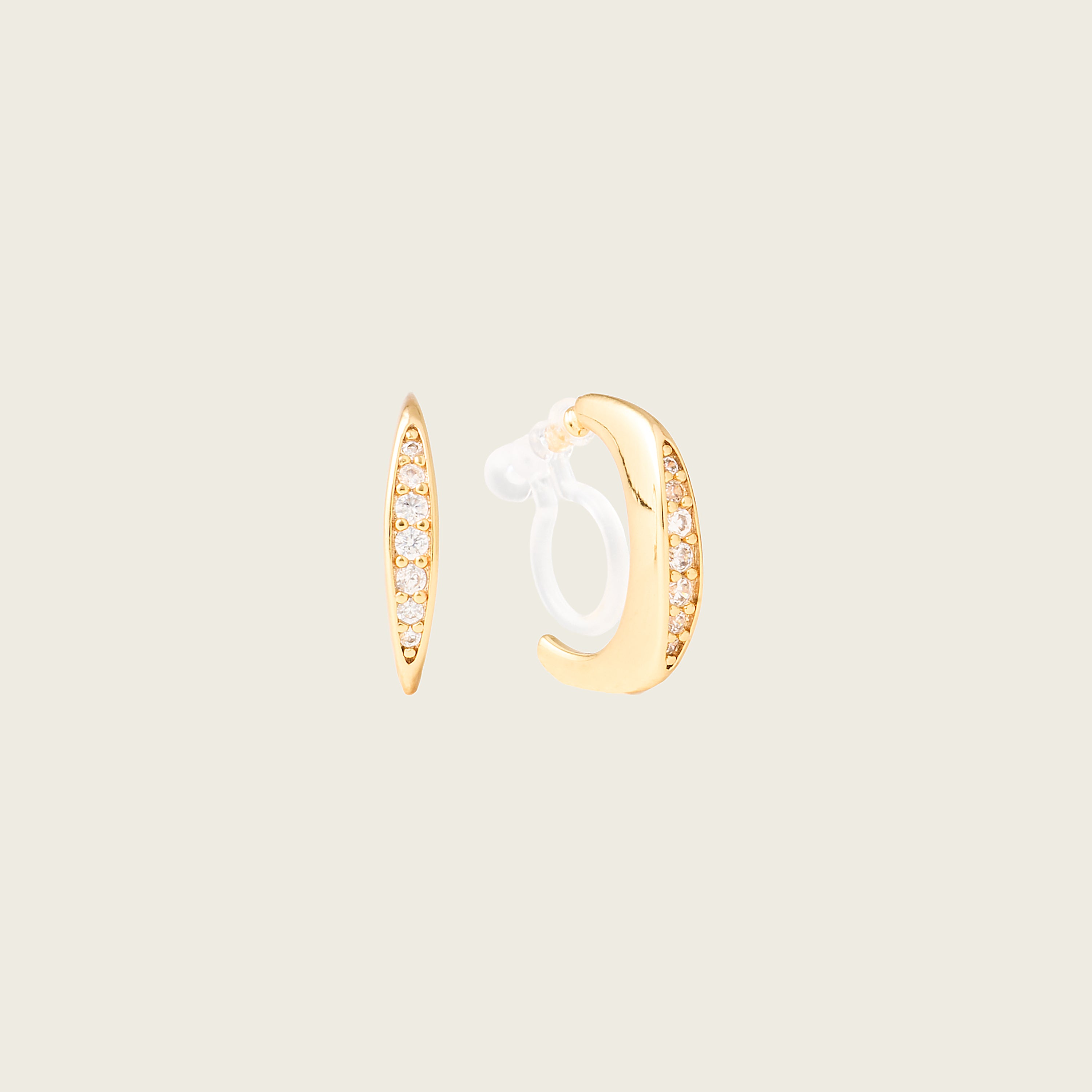 Mini Pavé Huggie Clip On Earrings in Gold
