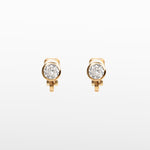 Image of the Bezel Stud Clip-On Earrings in Gold provide a secure hold for up to 12 hours. Made of gold tone plated copper and Cubic Zirconia, these earrings feature a padded closure type that works with all ear types, including thick, large, sensitive, small, thin, and stretched or healing ears. Please note that item being sold is only one pair.