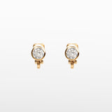 Image of the Bezel Stud Clip-On Earrings in Gold provide a secure hold for up to 12 hours. Made of gold tone plated copper and Cubic Zirconia, these earrings feature a padded closure type that works with all ear types, including thick, large, sensitive, small, thin, and stretched or healing ears. Please note that item being sold is only one pair.