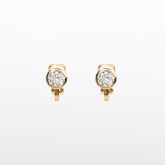 Image of the Bezel Stud Clip-On Earrings in Gold provide a secure hold for up to 12 hours. Made of gold tone plated copper and Cubic Zirconia, these earrings feature a padded closure type that works with all ear types, including thick, large, sensitive, small, thin, and stretched or healing ears. Please note that item being sold is only one pair.