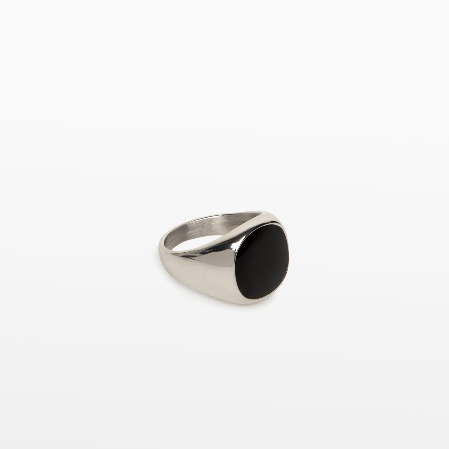 Image of the Black Signet Ring in Silver is crafted with 18K Gold Plating, which is resistant to tarnishing and water damage.
