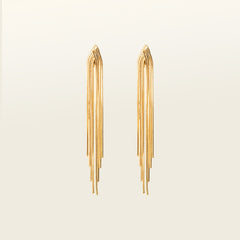 Image of the Chain Chandelier Clip On Earrings in Gold embody a removable rubber padding for secure yet comfortable holding of all ear types, with up to 12 hours of wear. This single pair, fashioned from gold tone copper alloy, offers an immediate air of refinement and distinction.