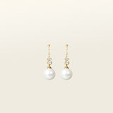 Image of the Claire Pearl Clip On Earrings in Gold bear Mosquito Coil Clip-Ons, offering a secure, comfortable fit for all types of ears - from Thick/Large to Sensitive, Small/Thin, and even Stretched/Healing - for up to 24 hours. Meticulously fashioned from 18K Gold plated metal alloy, Cubic Zirconia, and Simulated Faux Pearl, this chic design is Non-Tarnish and Water Resistant.