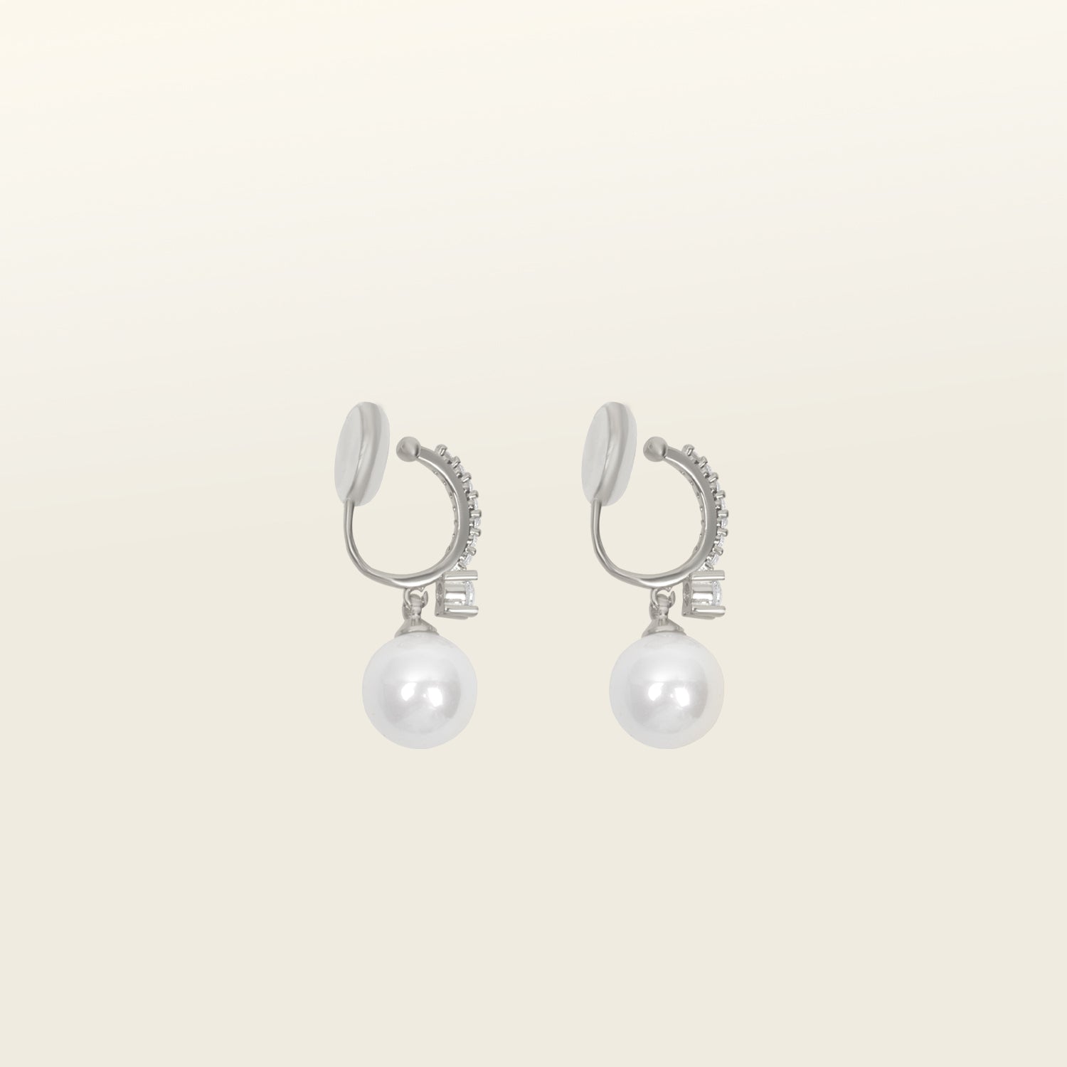 Claire Pearl Clip On Earrings in Silver