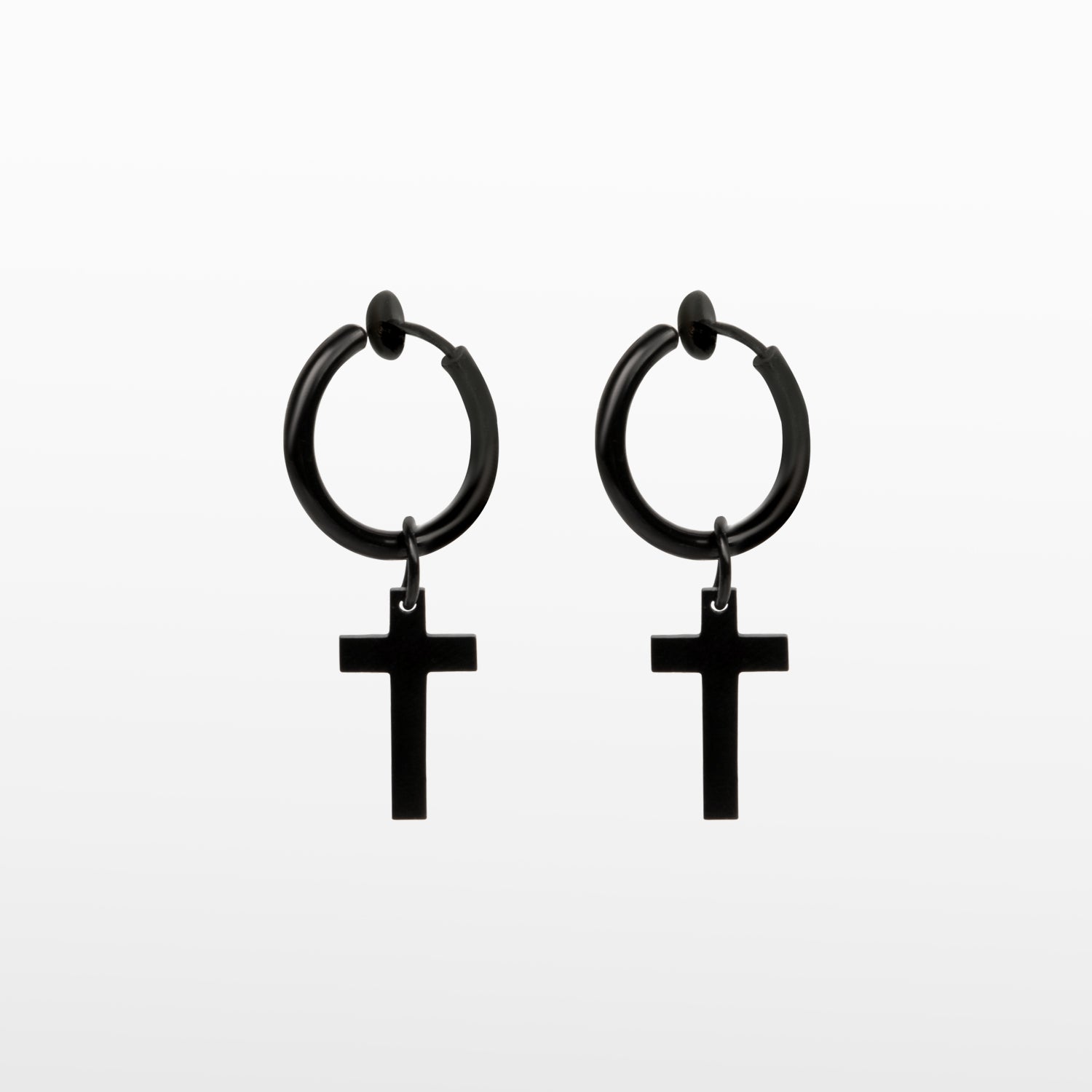 Image of the Cross Clip On Earrings are designed for small to thin earlobes. Their secure closure type sliding spring and adjustable features make them comfortable to wear for up to 4 hours. Made of stainless steel moreover, they are non-tarnish, water resistant, and free of lead, nickel, and cadmium.