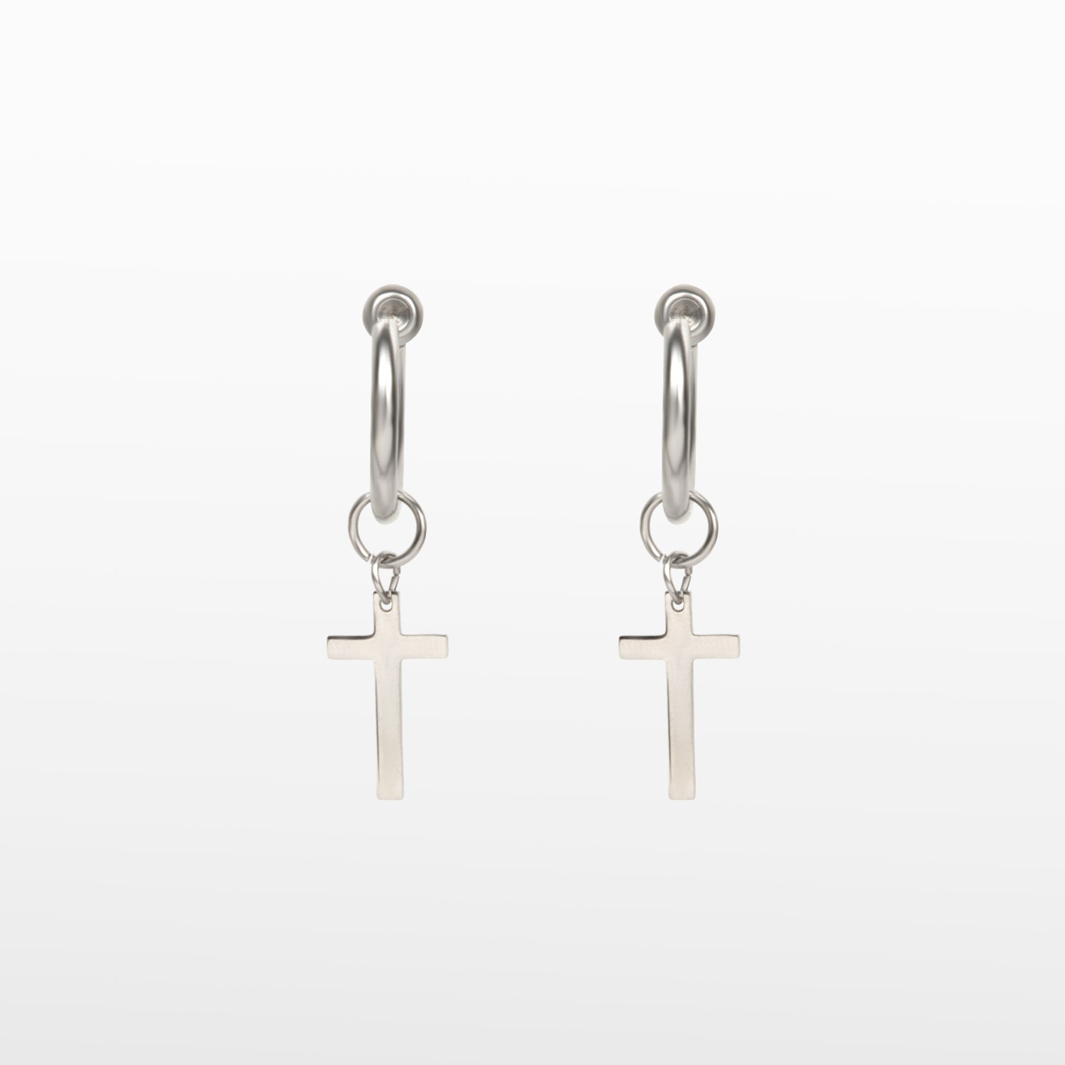 Image of the Cross Clip On Earrings are designed for small to thin earlobes. Their secure closure type sliding spring and adjustable features make them comfortable to wear for up to 4 hours. Made of stainless steel moreover, they are non-tarnish, water resistant, and free of lead, nickel, and cadmium.