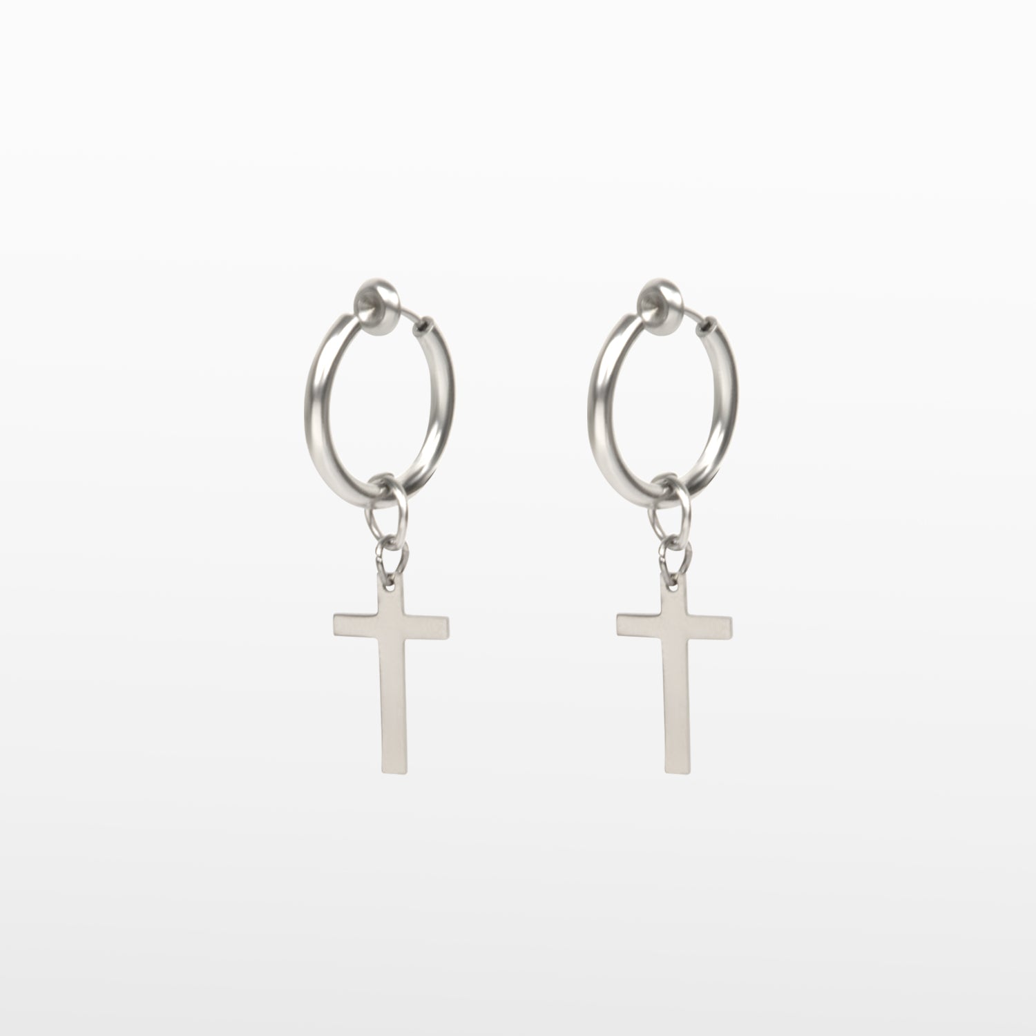 Image of the Cross Clip On Earrings are designed for small to thin earlobes. Their secure closure type sliding spring and adjustable features make them comfortable to wear for up to 4 hours. Made of stainless steel moreover, they are non-tarnish, water resistant, and free of lead, nickel, and cadmium.