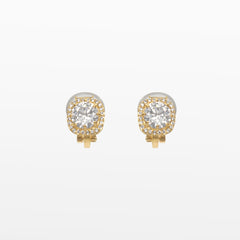 Image of the Cushion Stud Clip-On Earrings in Gold boast a padded closure type and are suited for all types of ears. With secure hold and comfortable wear duration of up to 8-12 hours, this one pair of earrings is crafted from gold plated copper and finished with Cubic Zirconia.