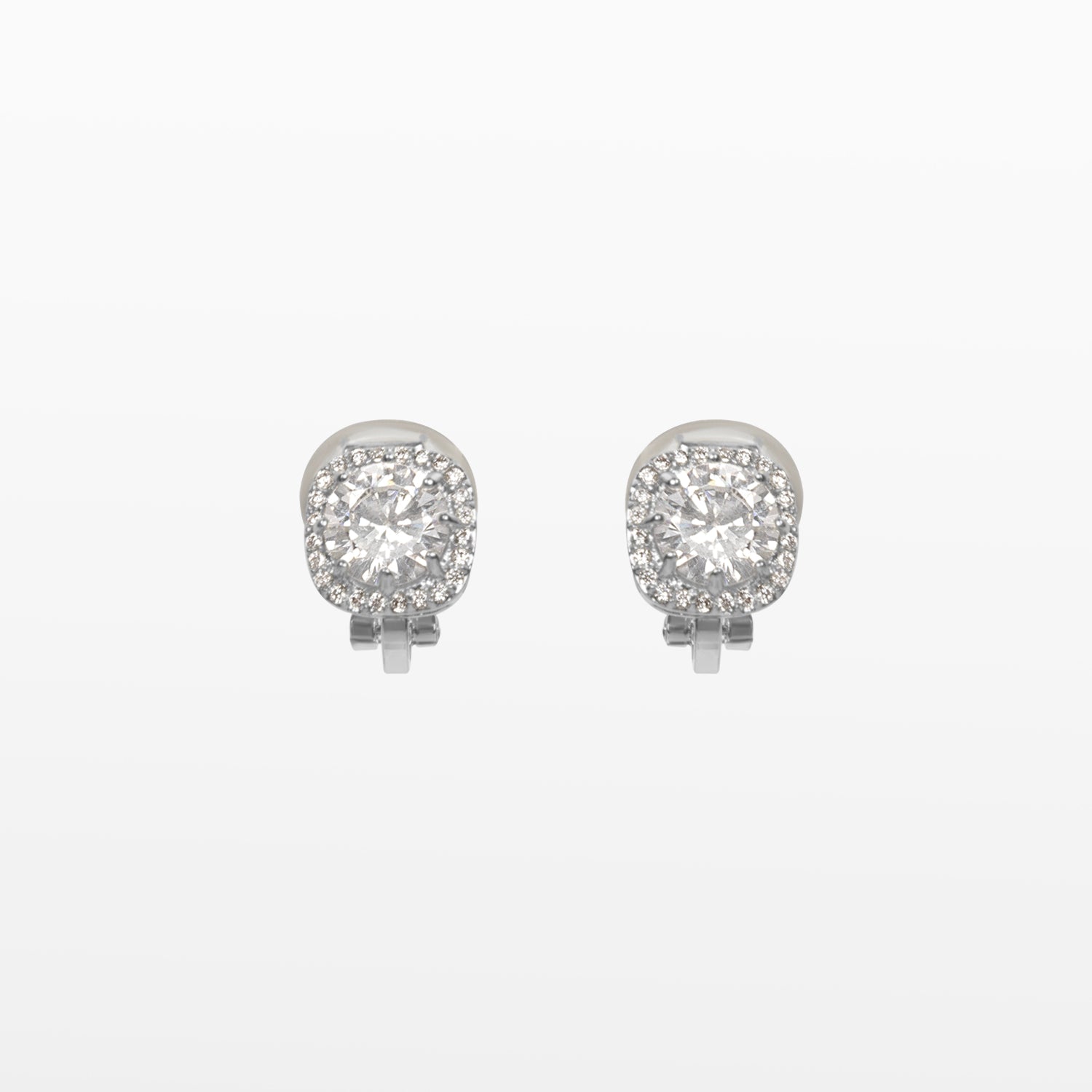 Image of the Cushion Stud Clip-On Earrings in Silver boast a padded closure type and are suited for all types of ears. With secure hold and comfortable wear duration of up to 8-12 hours, this one pair of earrings is crafted from gold plated copper and finished with Cubic Zirconia.
