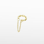 Image of the Double Chain Ear Cuff in Gold features a clip-on closure type that is suitable for all ear types, including thick/large ears, sensitive ears, small/thin ears and stretched/healing ears. On average, it allows for comfortable wear duration of up to 24 hours, providing a medium secure hold that can be adjusted if gently squeezed. Made of goldtone plated zinc alloy, the item is sold as one piece.