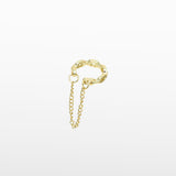 Image of the Double Chain Ear Cuff in Gold features a clip-on closure type that is suitable for all ear types, including thick/large ears, sensitive ears, small/thin ears and stretched/healing ears. On average, it allows for comfortable wear duration of up to 24 hours, providing a medium secure hold that can be adjusted if gently squeezed. Made of goldtone plated zinc alloy, the item is sold as one piece.