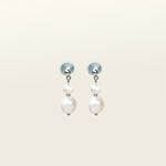 Image of the Silver Plated Brass Duo Pearl Clip-On Earrings features a mosquito coil clip-on design, making it ideal for all ear types including those with thick/large, sensitive, small/thin, and stretched/healing ears. These earrings comfortably allow for up to 24 hours of wear and have a medium secure hold with adjustable padding. The freshwater pearls used in these earrings may vary slightly in size and colour.