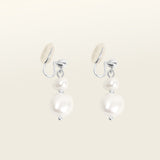 Duo Pearl Clip On Earrings in Silver