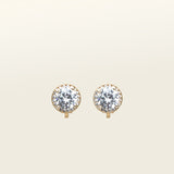 Image of the Harper Stud Clip On Earrings in Gold are ideal for any ear type, offering a secure hold for up to 12 hours of comfortable wear. Crafted from gold tone copper alloy and Cubic Zirconia, the earrings feature a padded clip-on closure and removable rubber padding. Please note the item is for one pair only.