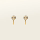 Catalogue Image of the Mini Pavé Huggie Clip-On Earrings - 14k gold-plated alloy with cubic zirconia, non-tarnish, water-resistant, and discreet mosquito coil closure for a regal touch.