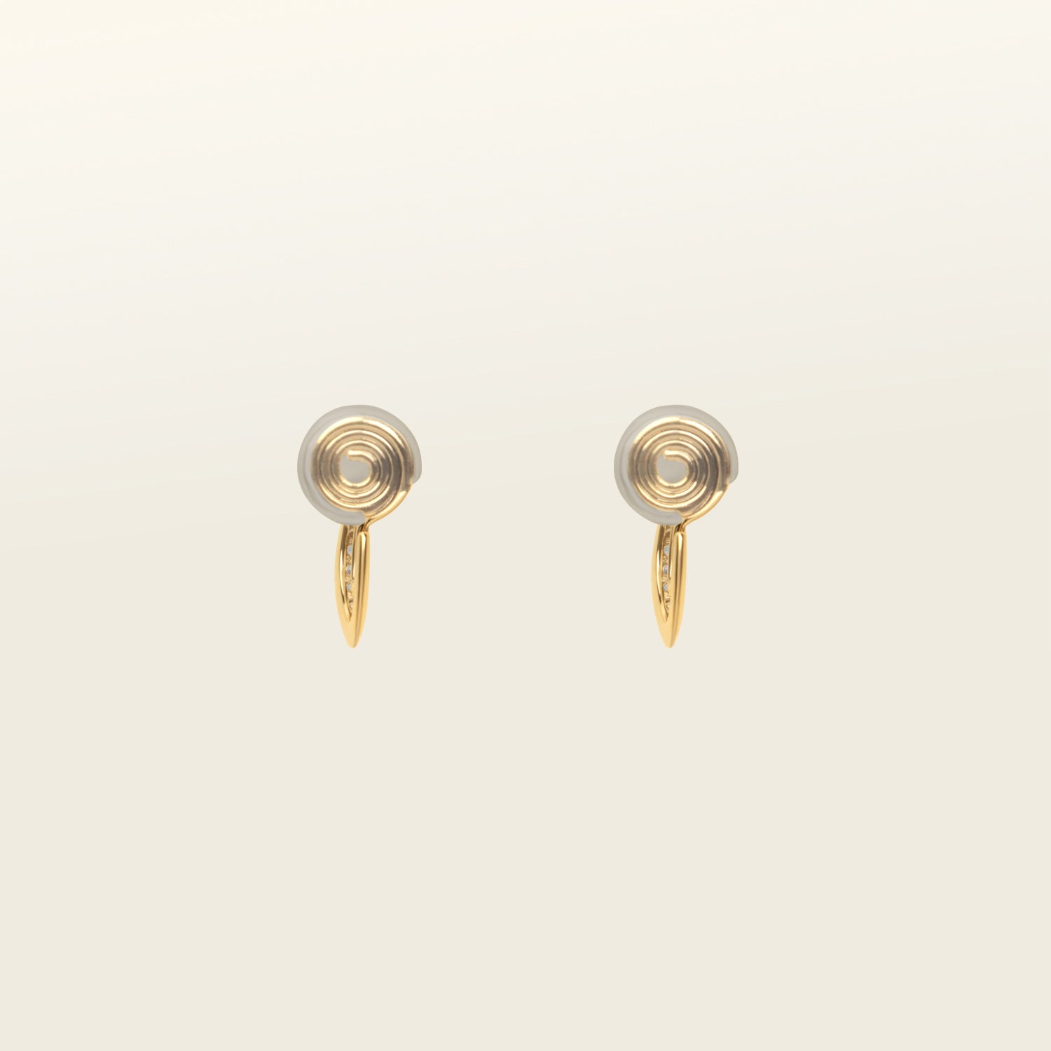 Catalogue Image of the Mini Pavé Huggie Clip-On Earrings - 14k gold-plated alloy with cubic zirconia, non-tarnish, water-resistant, and discreet mosquito coil closure for a regal touch.