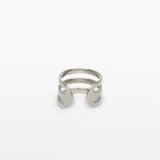 Image of the Triple Band Ear Cuff features a secure medium hold, adjustable fit, and non-tarnish, water-resistant stainless steel and titanium construction. Its 9mm diameter and 6mm width makes it ideal for all ear types, including thick/large, sensitive, small/thin, and stretched/healing ears. Average comfortable wear duration is up to 24 hours for one piece. Intended to be worn on the helix of the ear.