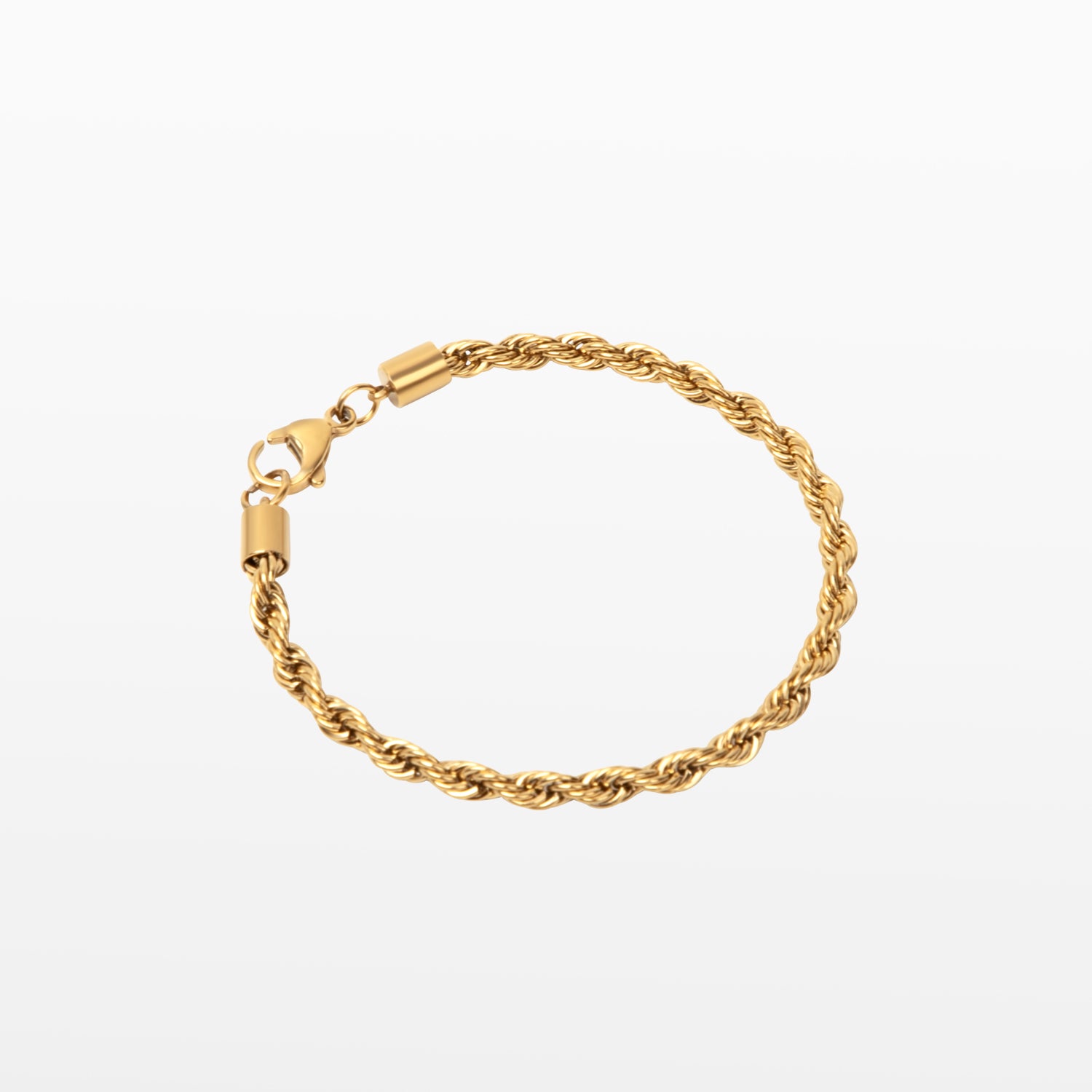 Image of the Twist Rope Chain Bracelet in Gold is crafted with high-quality 18K Gold plating, and features a length of 18cm and width of 4mm. Enjoy the additional benefits of its non-tarnish and water-resistant properties.