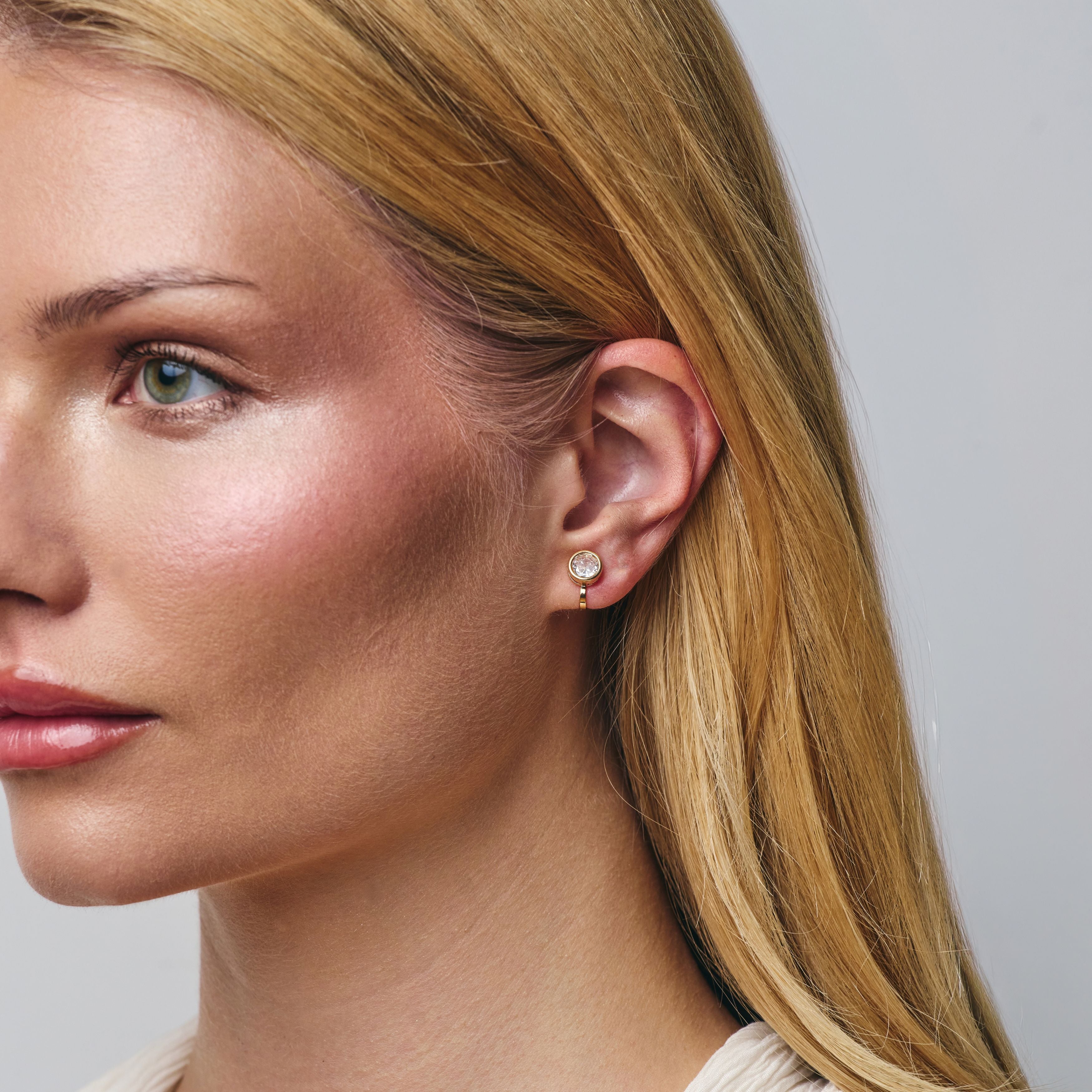 Bezel Stud Clip On Earrings in Gold