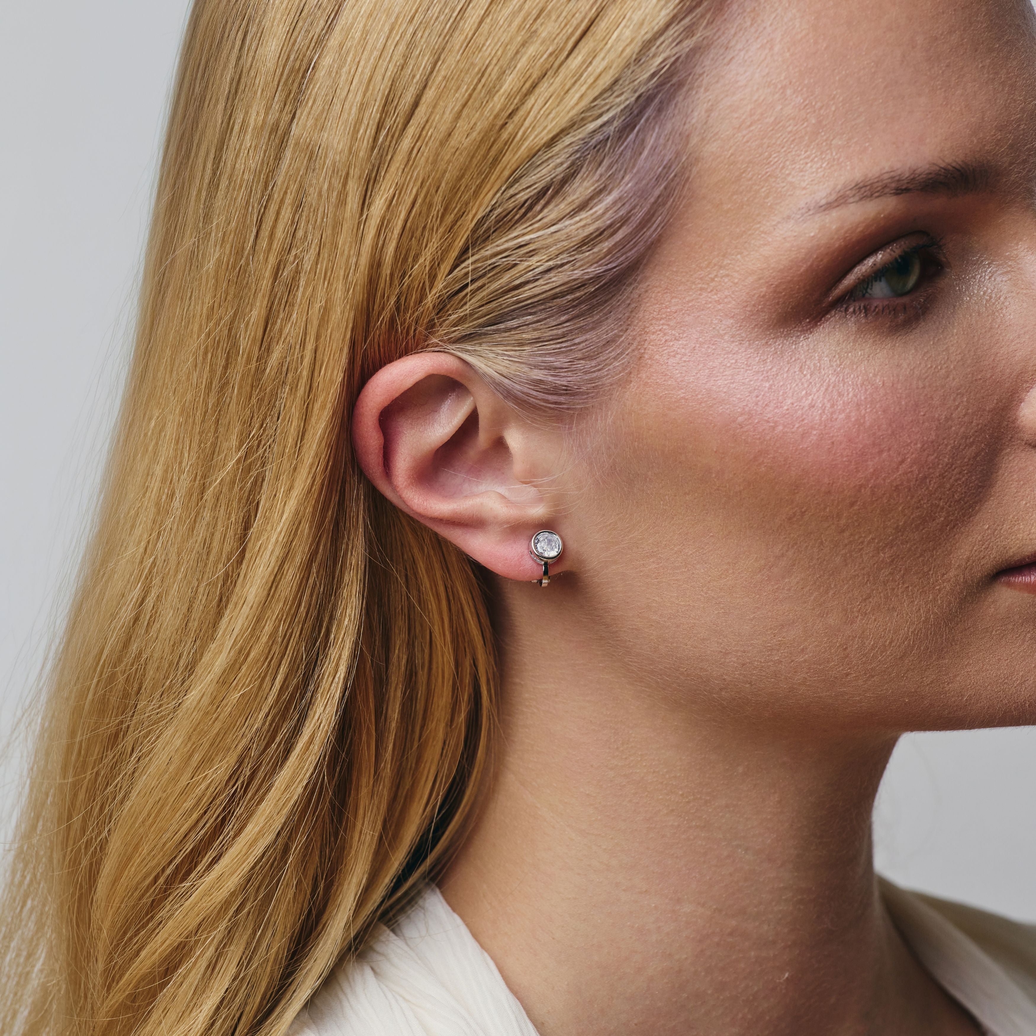 Bezel Stud Clip On Earrings in Silver
