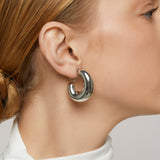 Chunky Oval Hoop Clip On Earrings in Silver