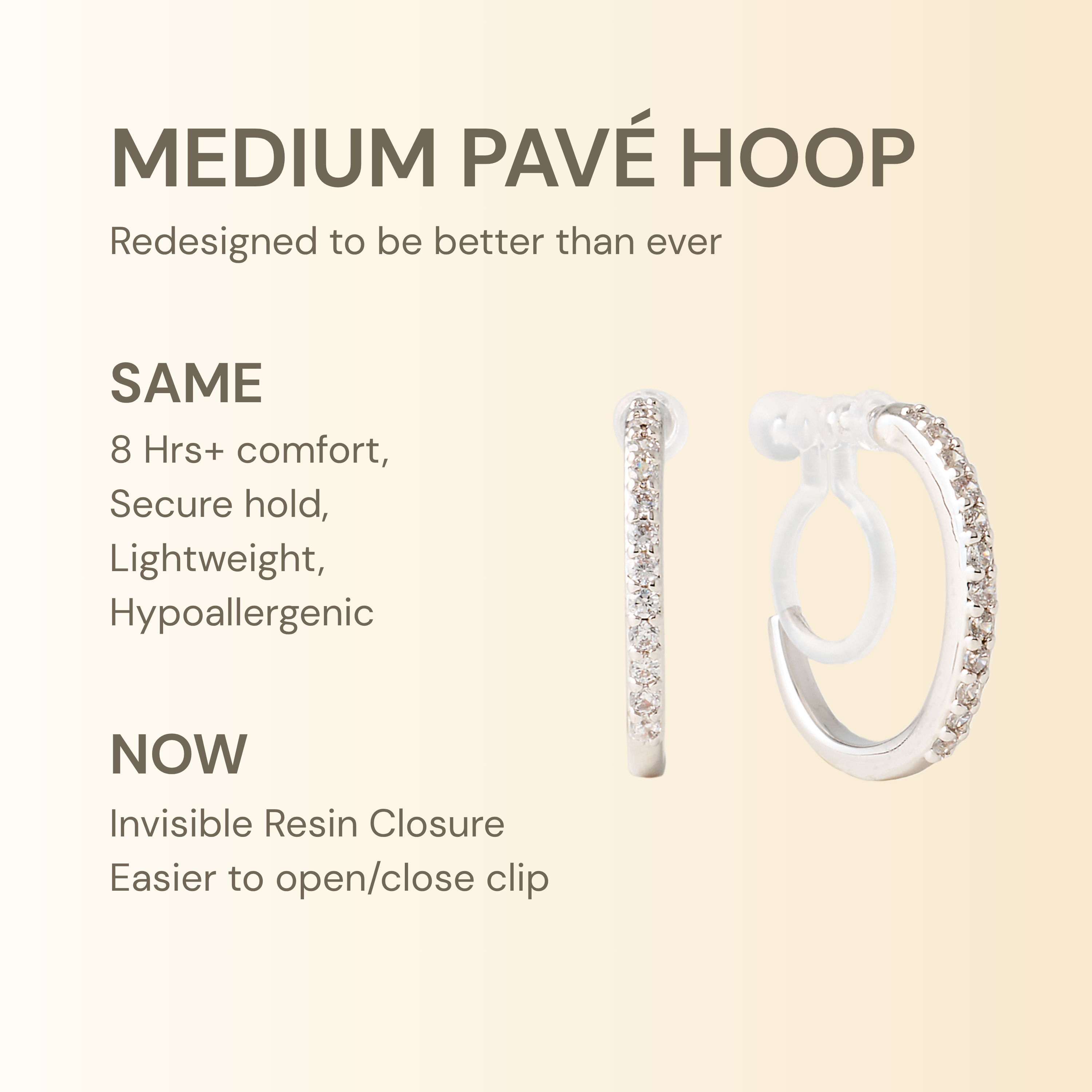 Medium Pavé Hoop Clip On Earrings in Silver