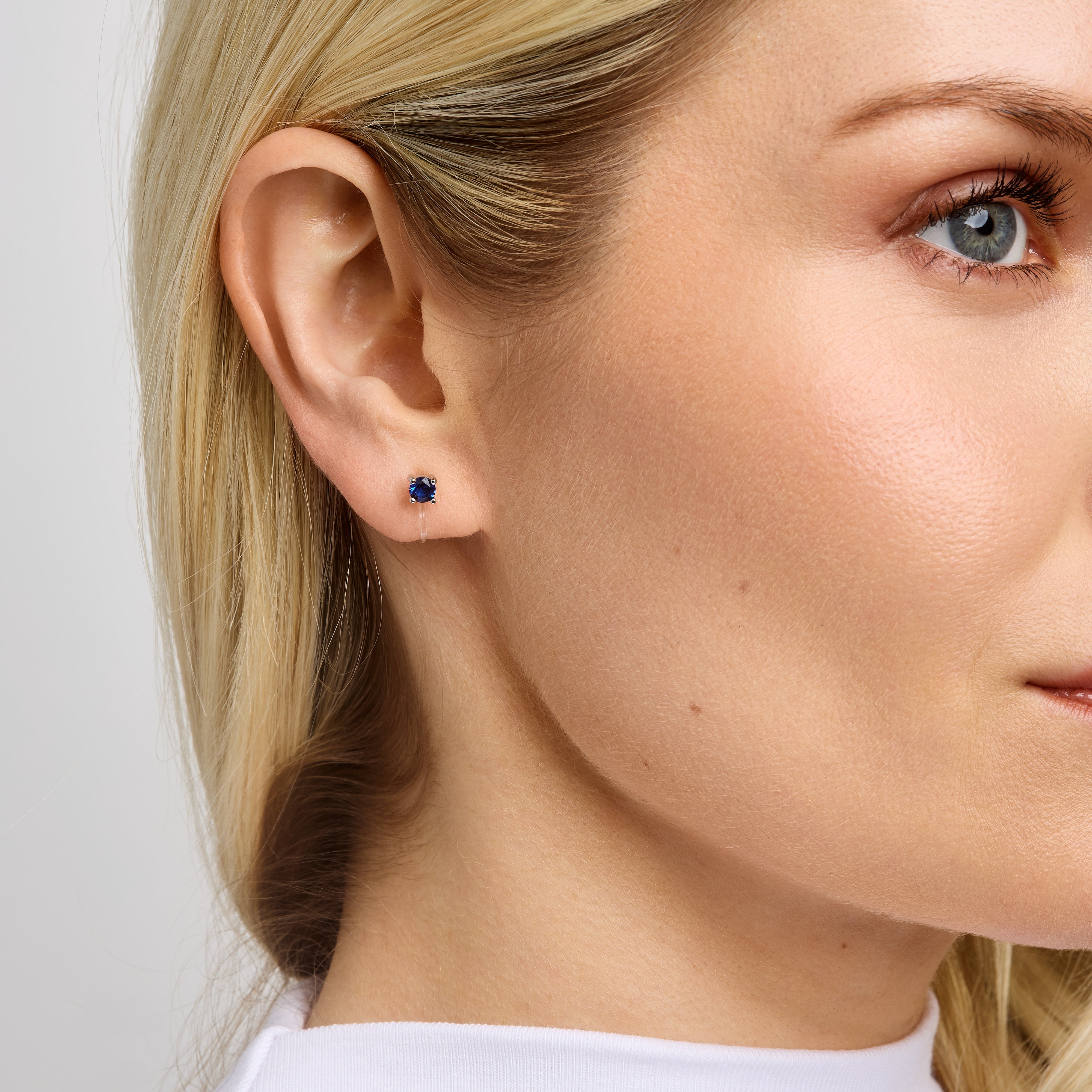 Mini Stud Clip On Earrings in Silver and Blue