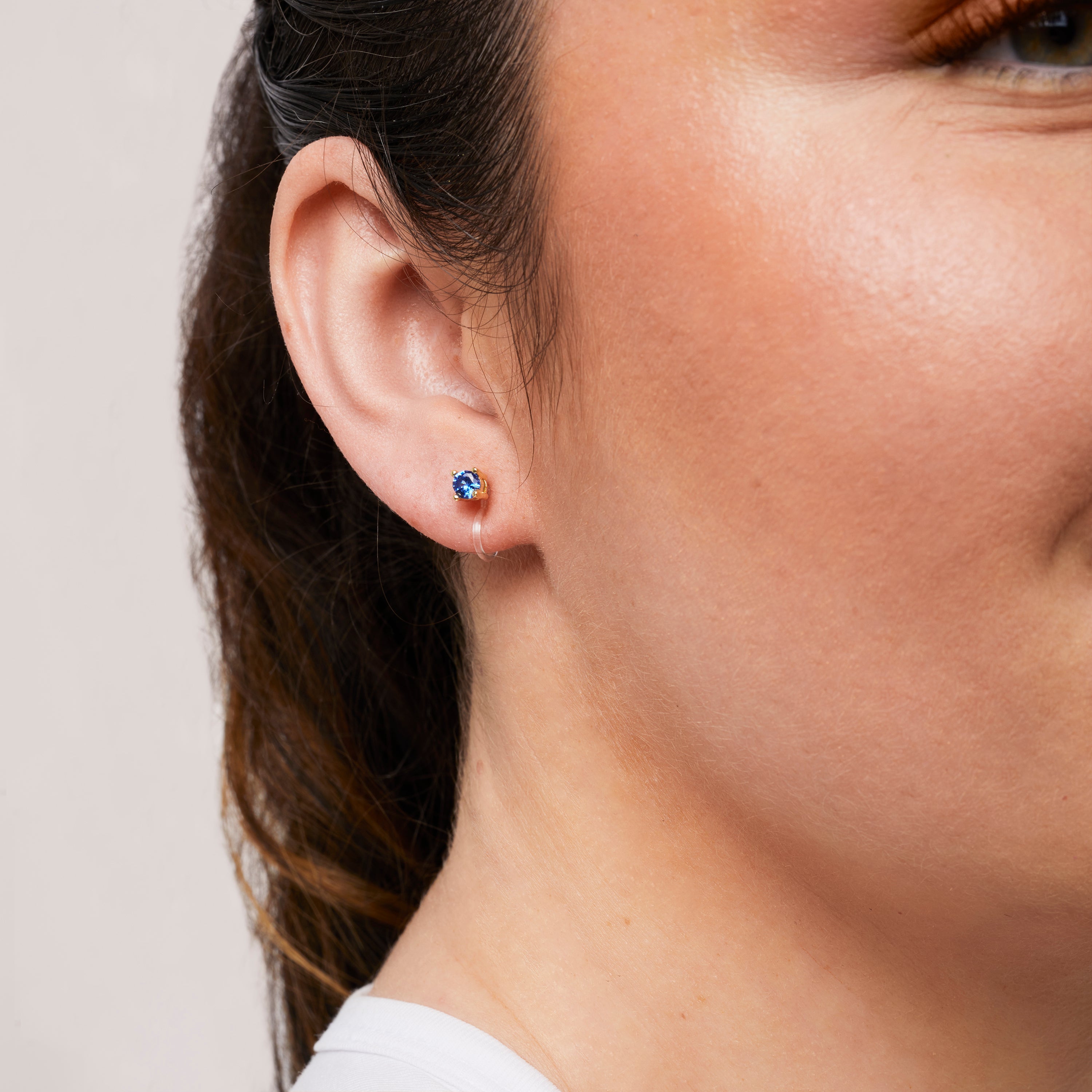 Mini Stud Clip On Earrings in Gold and Blue