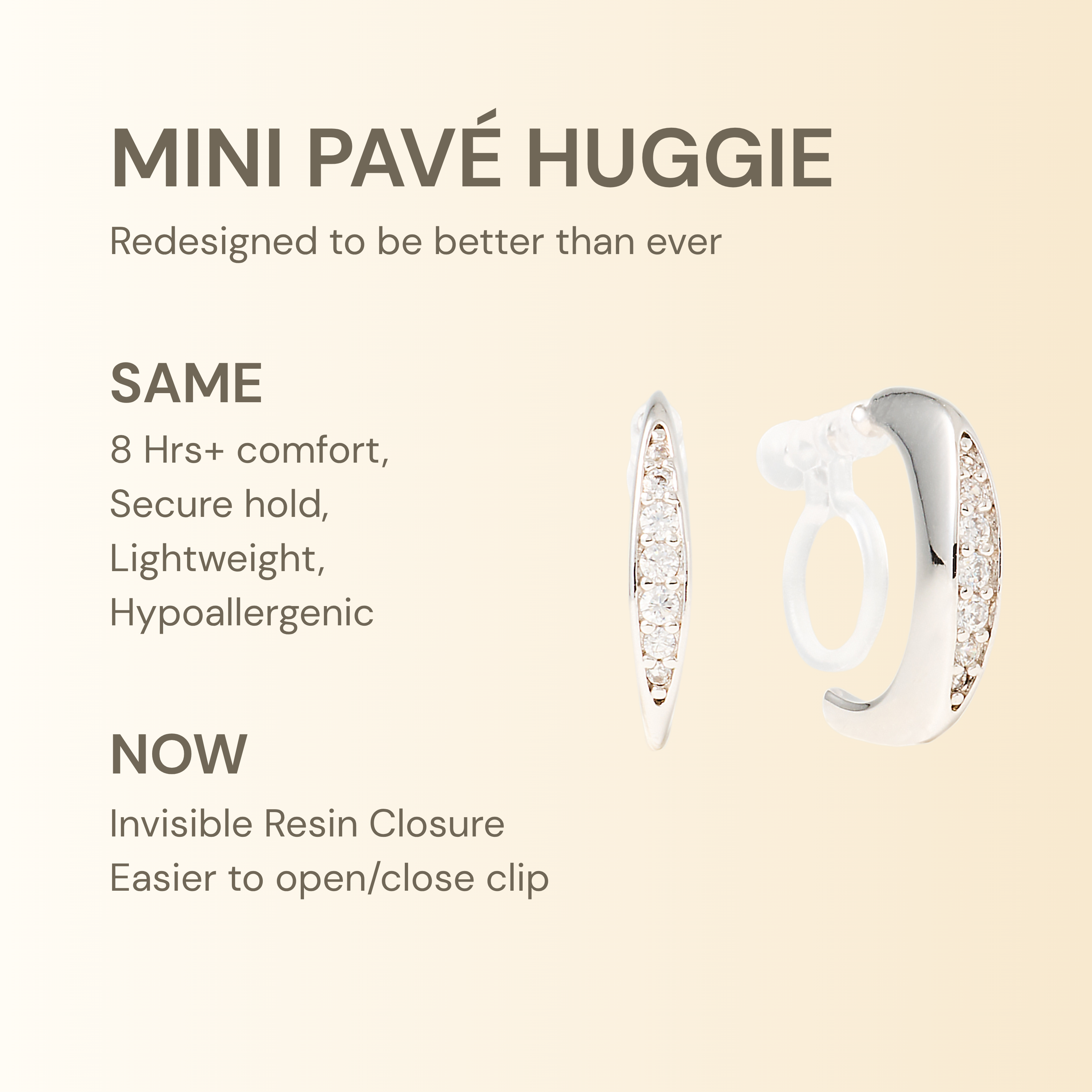 Mini Pavé Huggie Clip On Earrings in Silver