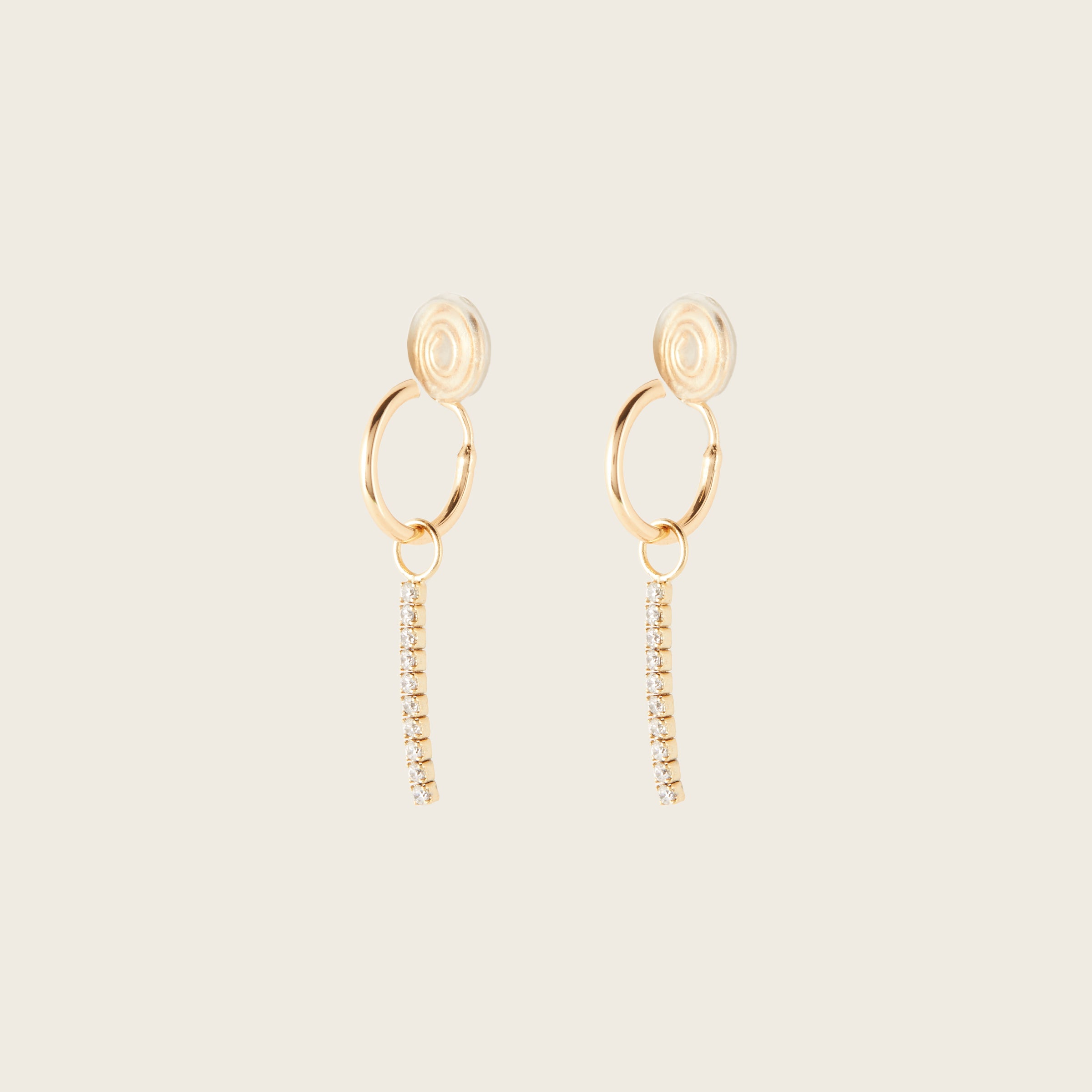Image of the Pavé Bar Hoop Charms are made with high-quality materials, including 18K gold plating over 925 Sterling Silver. These charms are both non-tarnish and water resistant. The perfect combination of style and durability.