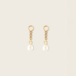 Image of the Pearl Dangle Hoop Charms are made with high-quality materials, including 18K gold plating over 925 Sterling Silver. These charms are both non-tarnish and water resistant. The perfect combination of style and durability.