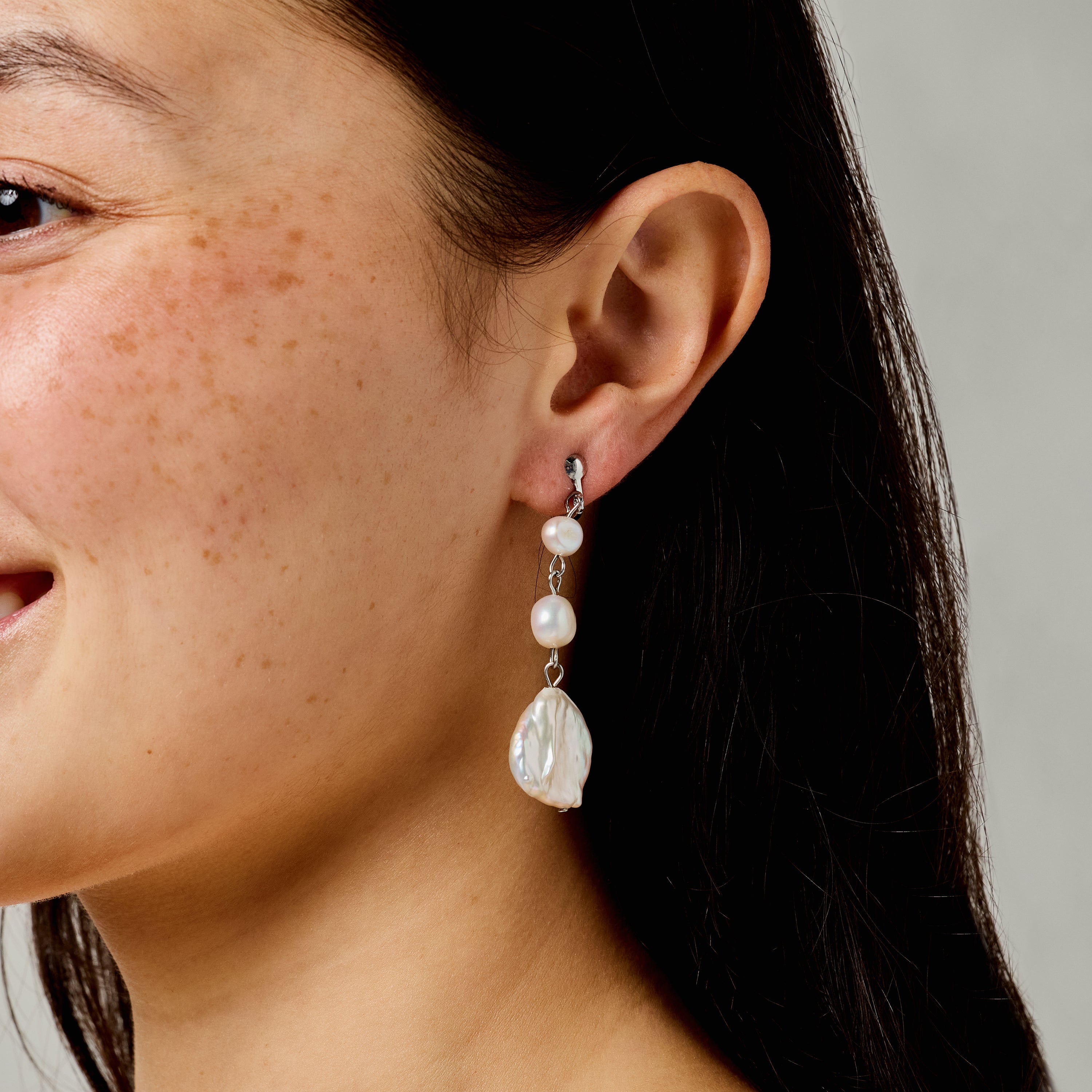 Vera Pearl Clip On Earrings in Silver