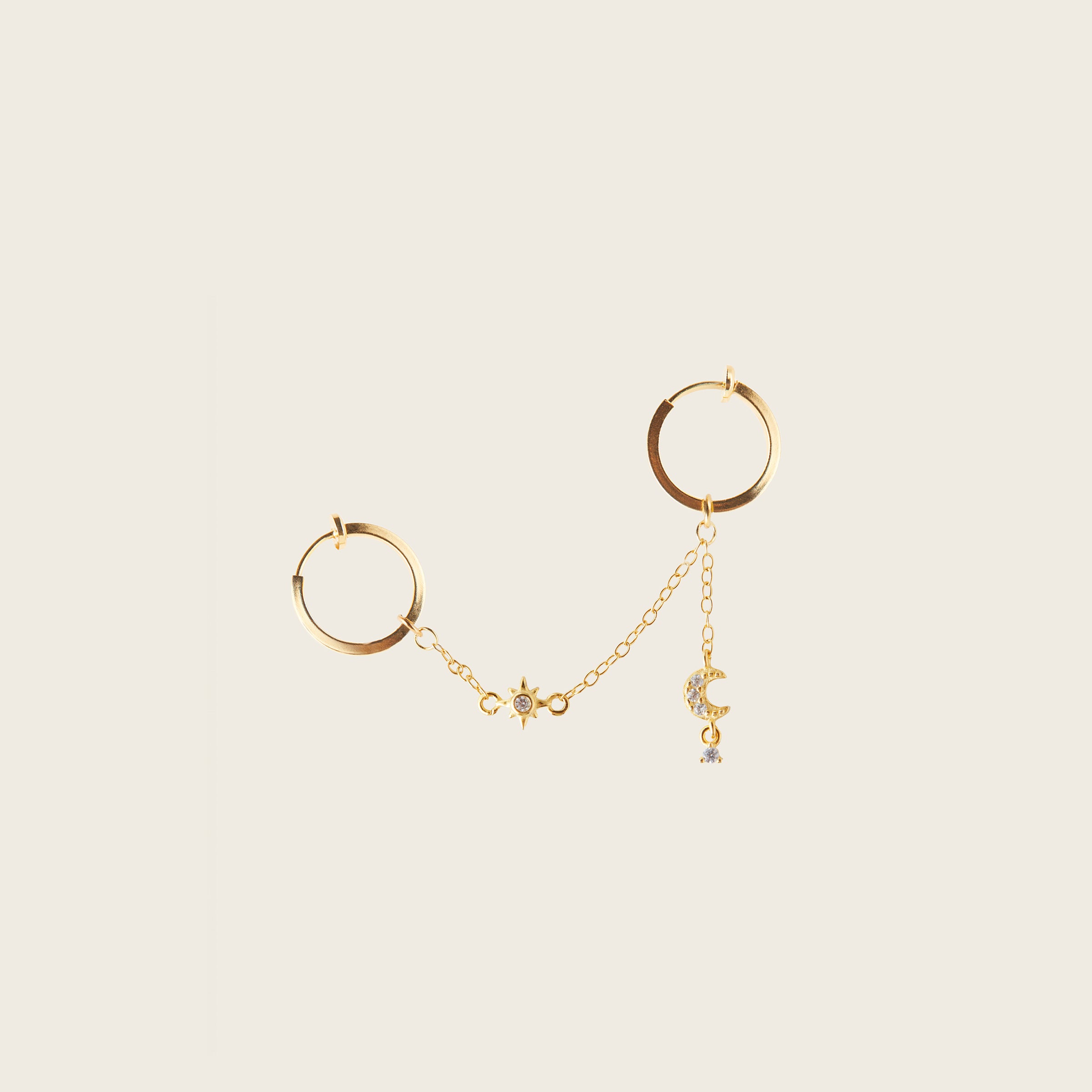 Image of the Single Celestial Hoop Chain are made with high-quality materials, including 18K gold plating over 925 Sterling Silver. These charms are both non-tarnish and water resistant. The perfect combination of style and durability.