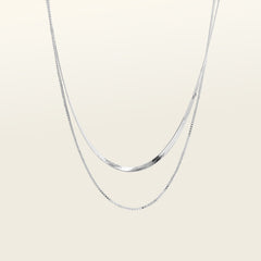 Image of the Double Layered Chain Necklace In Silver is adjustable, constructed of stainless steel and is waterproof and non-tarnish. It is also available in Gold.