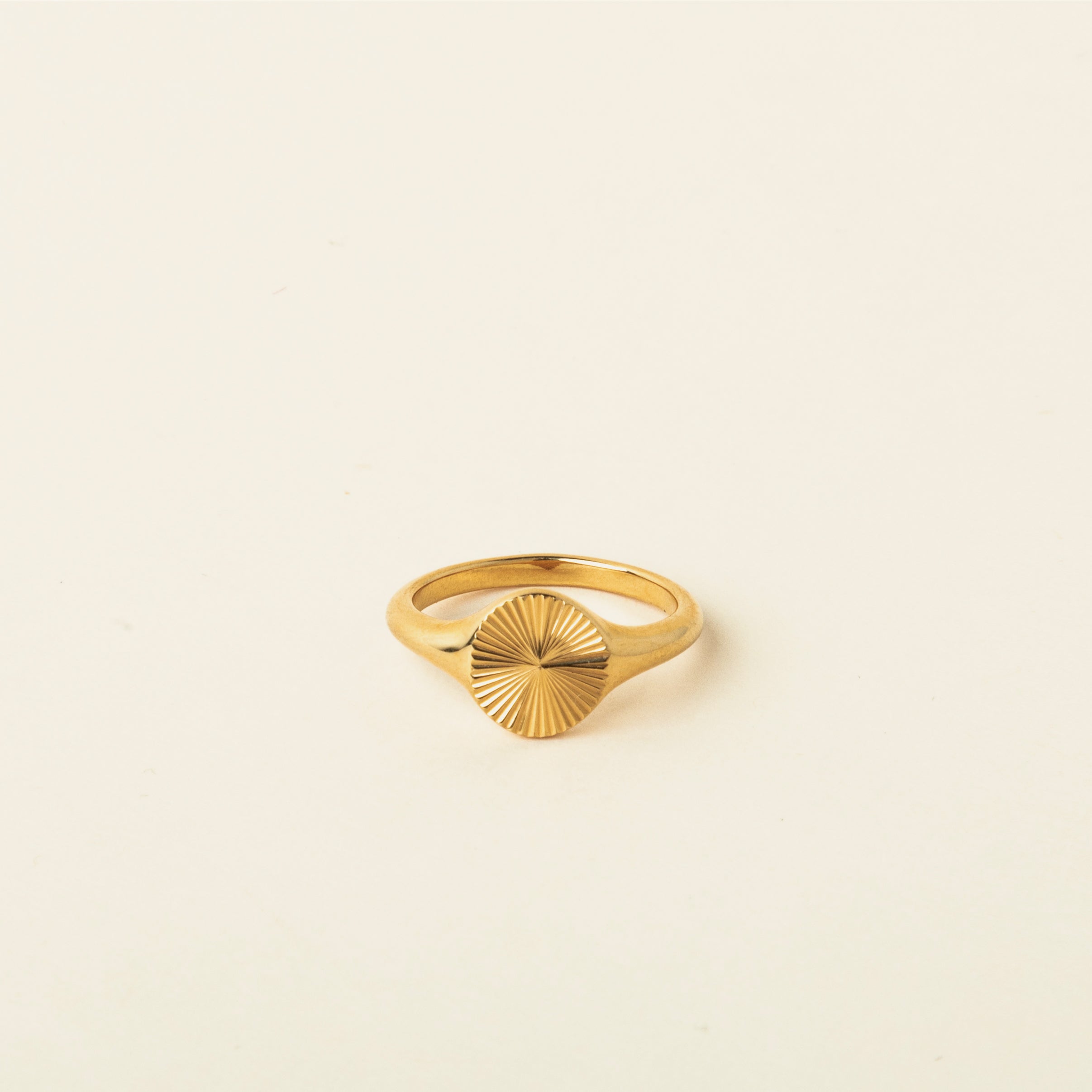Image of the Sunbeam Ring is crafted out of 18K Gold Plated Stainless Steel, providing a non-tarnishing and water-resistant material. Please note, this ring is sold as a single item.